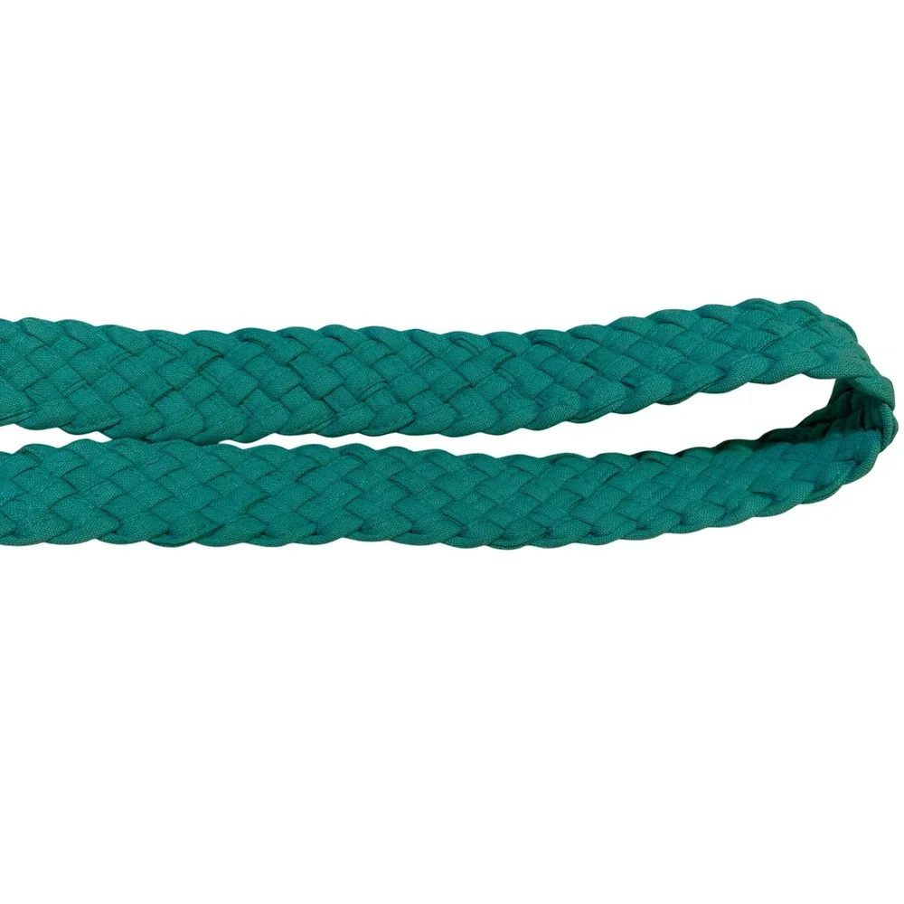 Braided‎ Teal Green Fabric Belt Double D-Ring Silver Buckle Woven Cinch Belt